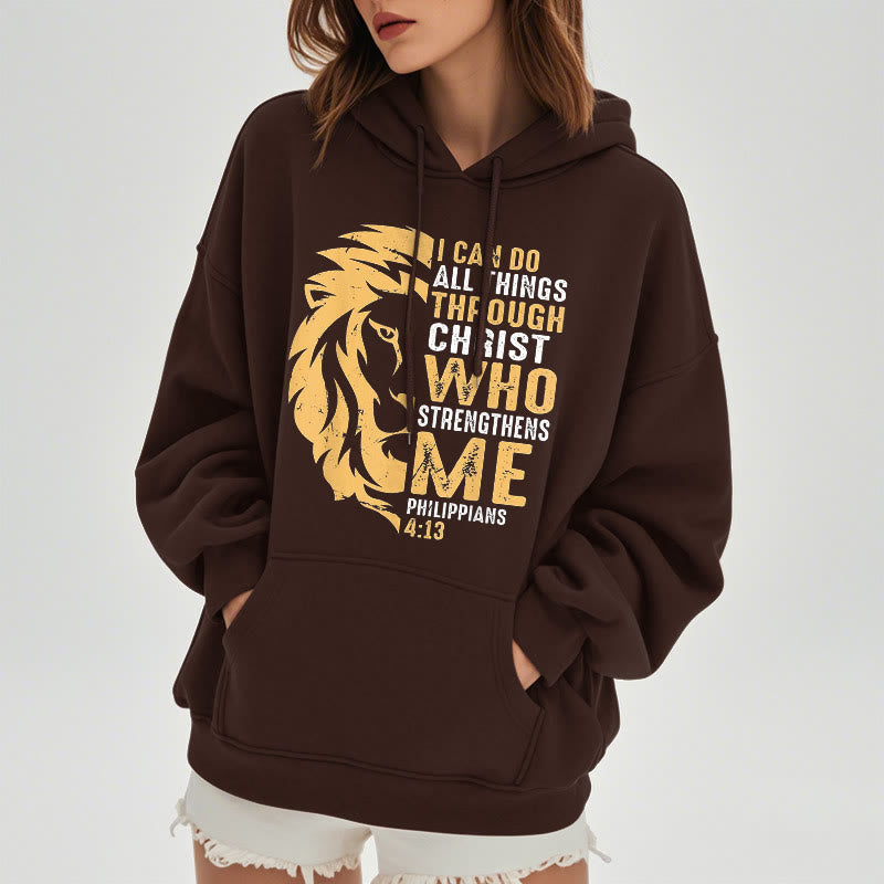 Christiandiscipleshop Quotation Style Christ Strengthens Me Fleece Lined Polyester Hoodie