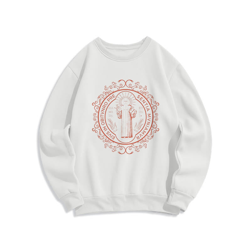 Christiandiscipleshop Classic Style Floral St. Benedict Embelm Fleece Lined Polyester Sweatshirt