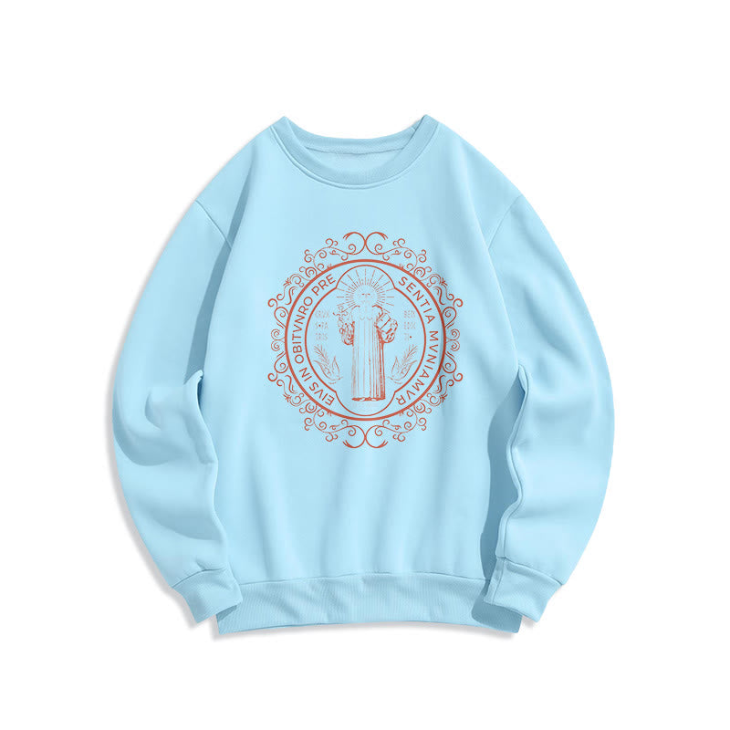 Christiandiscipleshop Classic Style Floral St. Benedict Embelm Fleece Lined Polyester Sweatshirt