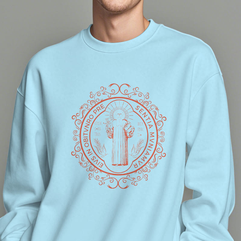Christiandiscipleshop Classic Style Floral St. Benedict Embelm Fleece Lined Polyester Sweatshirt