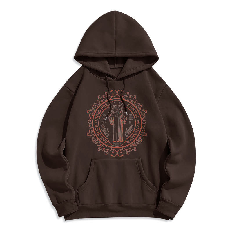 Christiandiscipleshop Classic Style Floral St. Benedict Embelm Fleece Lined Polyester Hoodie
