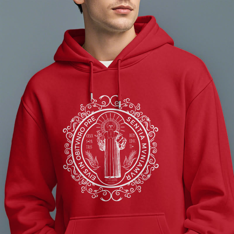 Christiandiscipleshop Classic Style Floral St. Benedict Embelm Fleece Lined Polyester Hoodie
