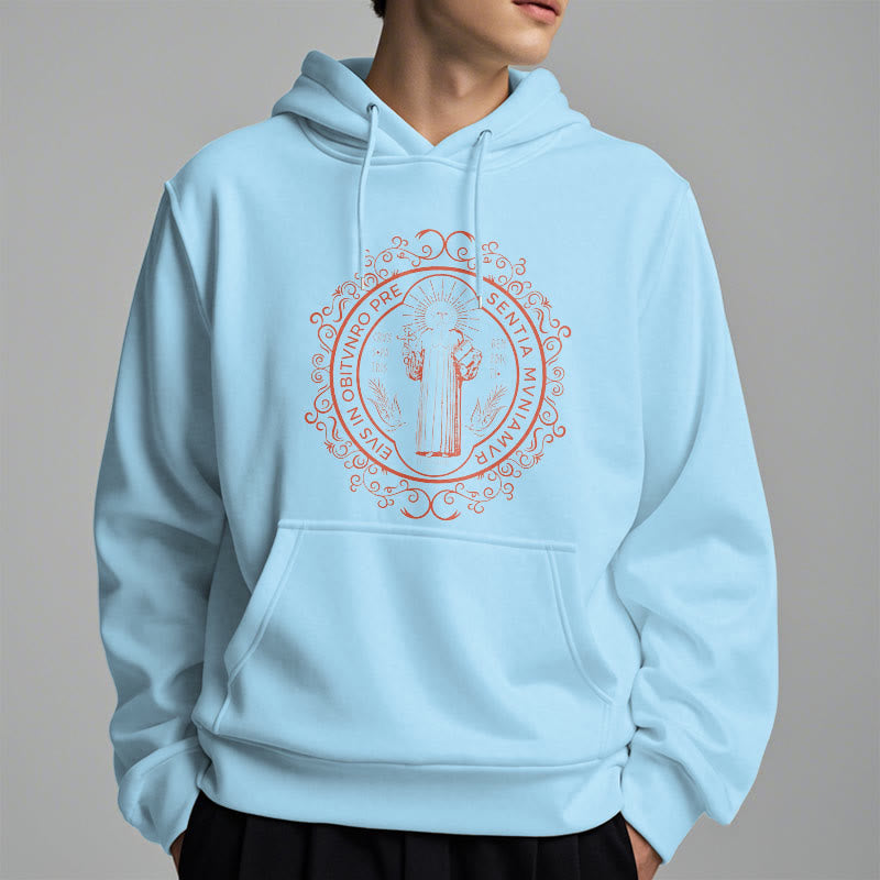 Christiandiscipleshop Classic Style Floral St. Benedict Embelm Fleece Lined Polyester Hoodie