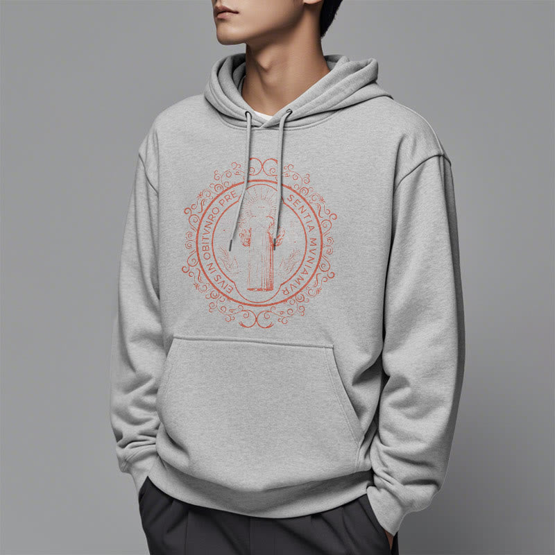 Christiandiscipleshop Classic Style Floral St. Benedict Embelm Fleece Lined Polyester Hoodie