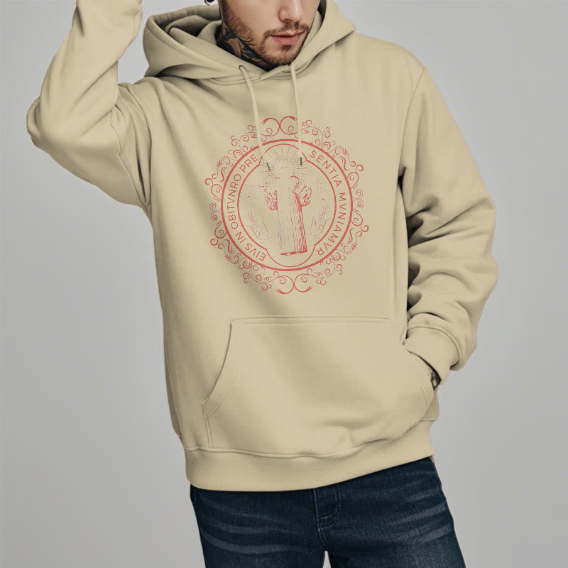 Christiandiscipleshop Classic Style Floral St. Benedict Embelm Fleece Lined Polyester Hoodie