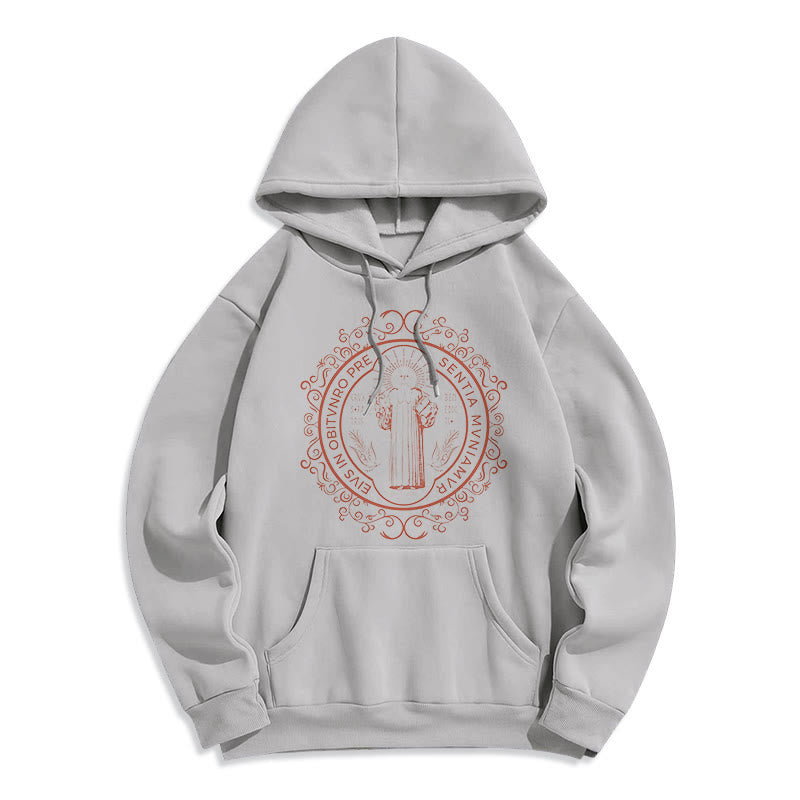 Christiandiscipleshop Classic Style Floral St. Benedict Embelm Fleece Lined Polyester Hoodie