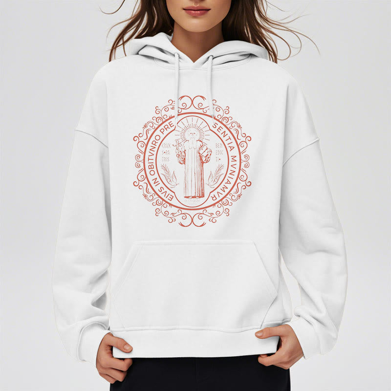 Christiandiscipleshop Classic Style Floral St. Benedict Embelm Fleece Lined Polyester Hoodie