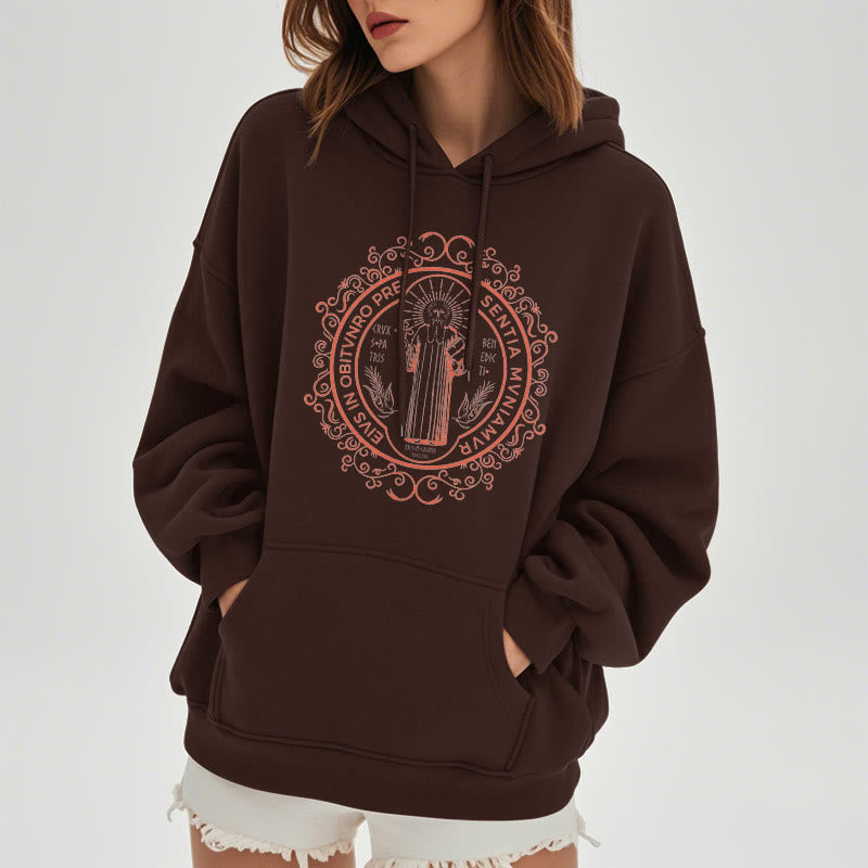 Christiandiscipleshop Classic Style Floral St. Benedict Embelm Fleece Lined Polyester Hoodie