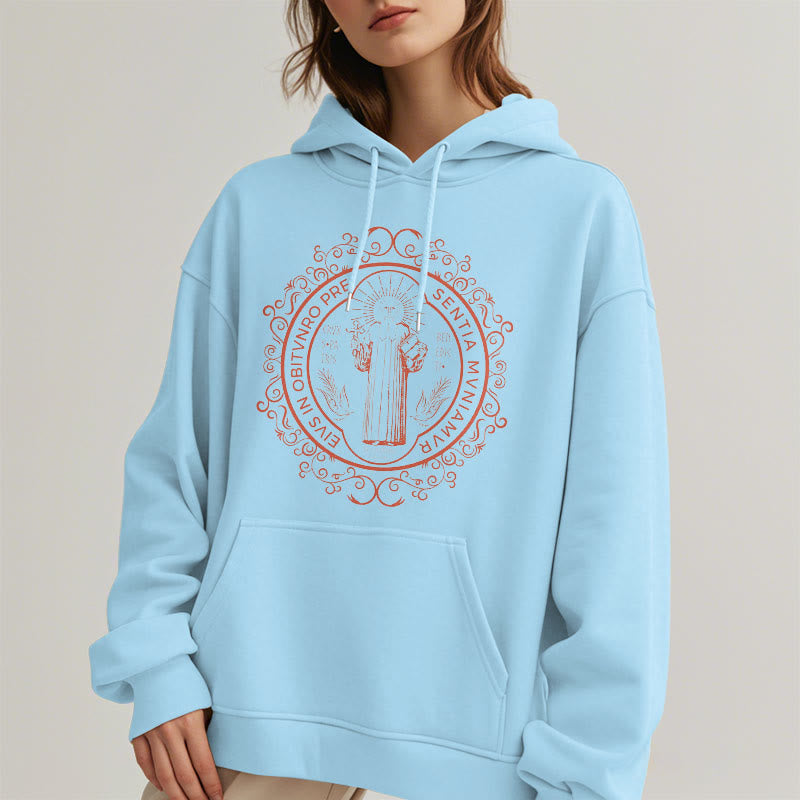 Christiandiscipleshop Classic Style Floral St. Benedict Embelm Fleece Lined Polyester Hoodie