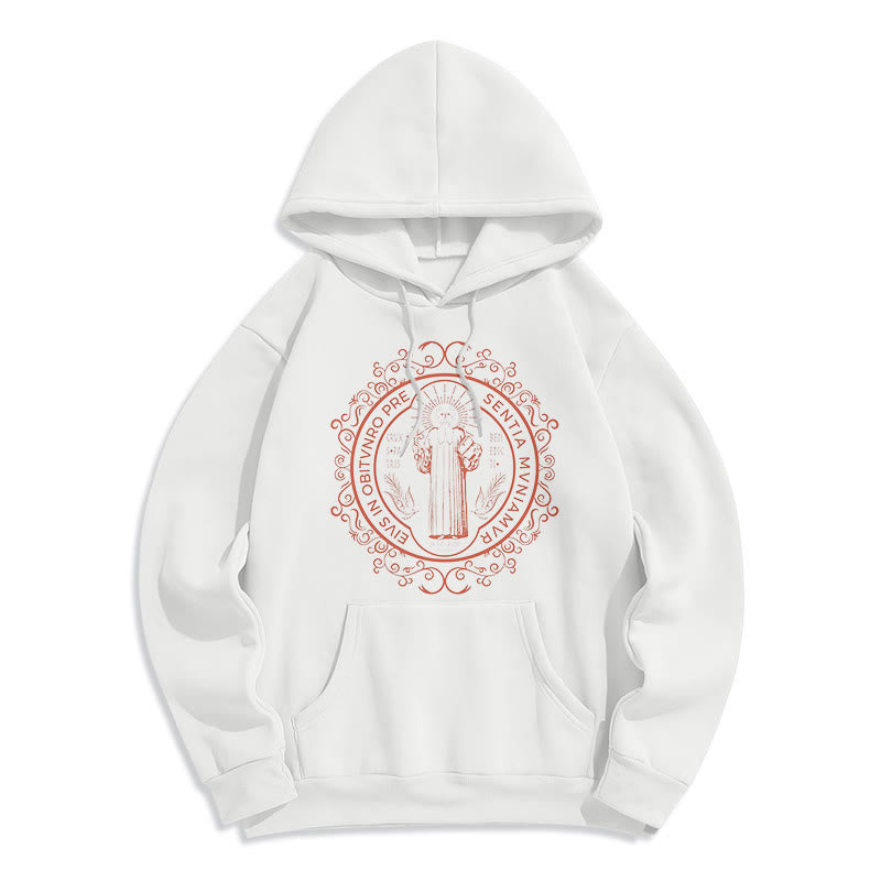 Christiandiscipleshop Classic Style Floral St. Benedict Embelm Fleece Lined Polyester Hoodie