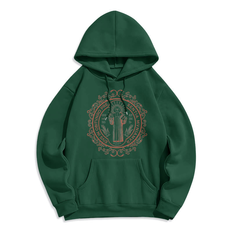 Christiandiscipleshop Classic Style Floral St. Benedict Embelm Fleece Lined Polyester Hoodie