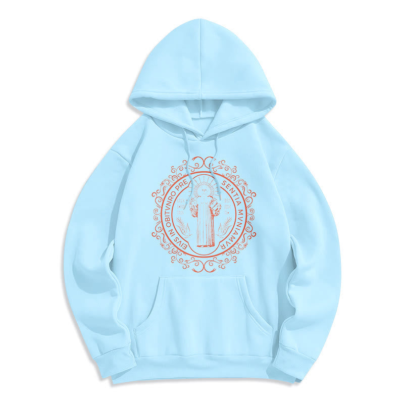 Christiandiscipleshop Classic Style Floral St. Benedict Embelm Fleece Lined Polyester Hoodie
