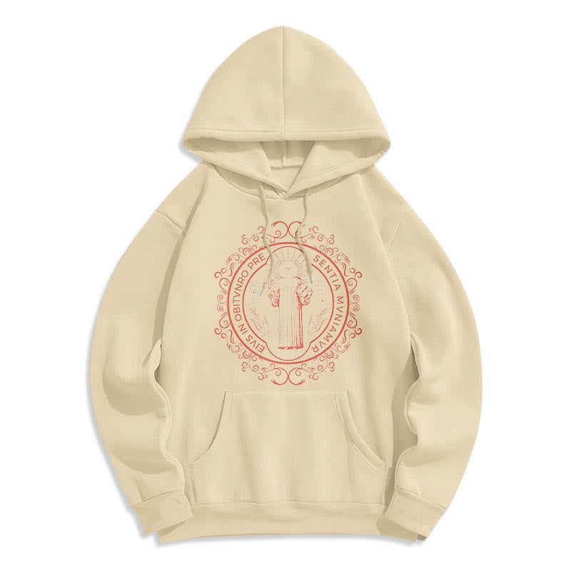 Christiandiscipleshop Classic Style Floral St. Benedict Embelm Fleece Lined Polyester Hoodie