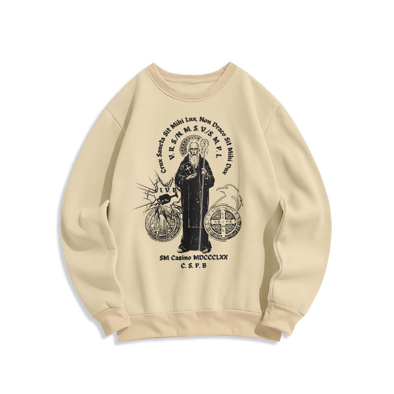 Christiandiscipleshop Classic Style St. Benedict Figure Fleece Lined Polyester Sweatshirt