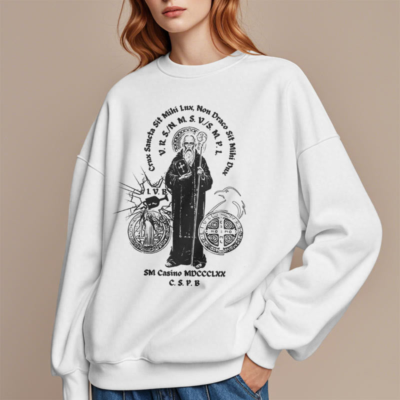 Christiandiscipleshop Classic Style St. Benedict Figure Fleece Lined Polyester Sweatshirt