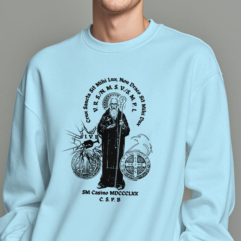 Christiandiscipleshop Classic Style St. Benedict Figure Fleece Lined Polyester Sweatshirt