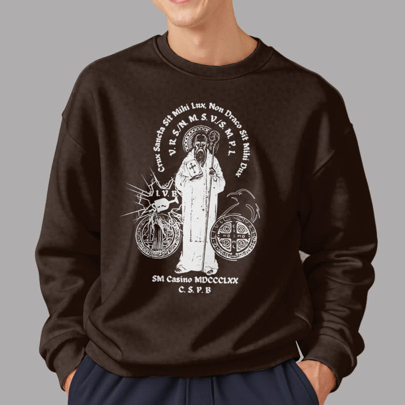Christiandiscipleshop Classic Style St. Benedict Figure Fleece Lined Polyester Sweatshirt