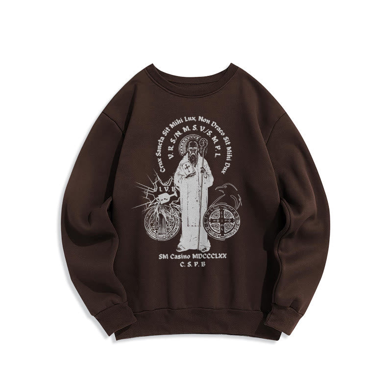 Christiandiscipleshop Classic Style St. Benedict Figure Fleece Lined Polyester Sweatshirt