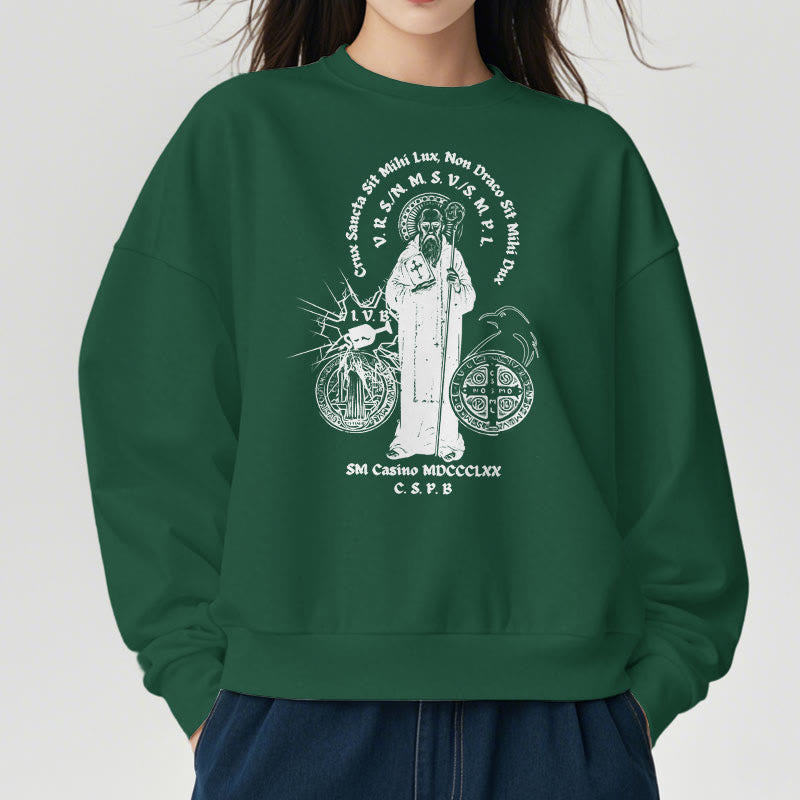 Christiandiscipleshop Classic Style St. Benedict Figure Fleece Lined Polyester Sweatshirt