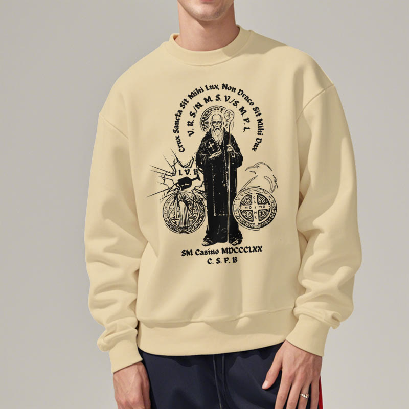 Christiandiscipleshop Classic Style St. Benedict Figure Fleece Lined Polyester Sweatshirt