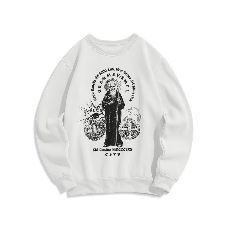 Christiandiscipleshop Classic Style St. Benedict Figure Fleece Lined Polyester Sweatshirt
