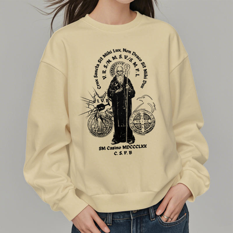 Christiandiscipleshop Classic Style St. Benedict Figure Fleece Lined Polyester Sweatshirt