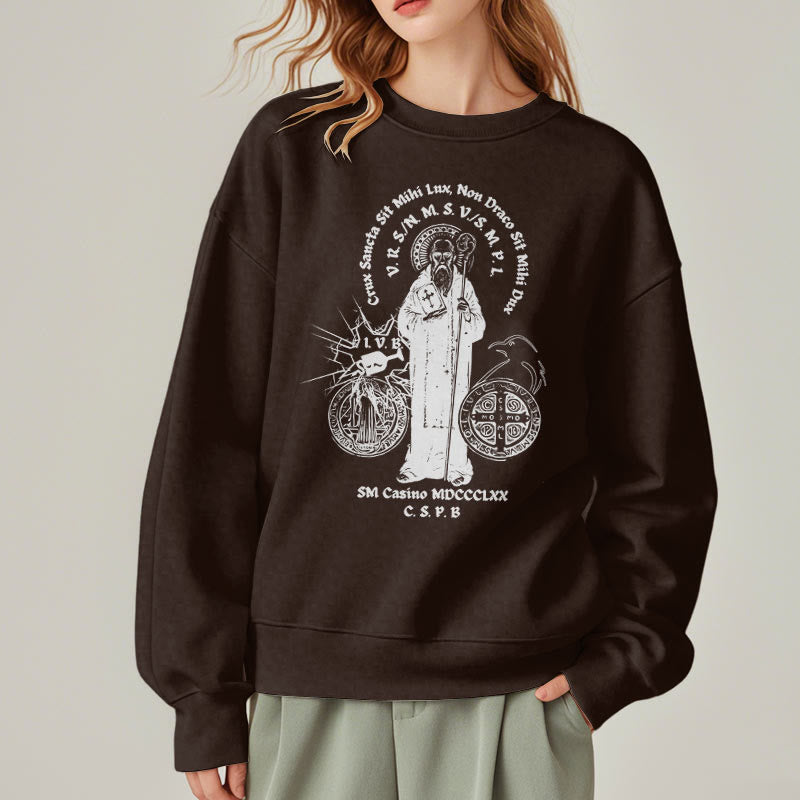 Christiandiscipleshop Classic Style St. Benedict Figure Fleece Lined Polyester Sweatshirt