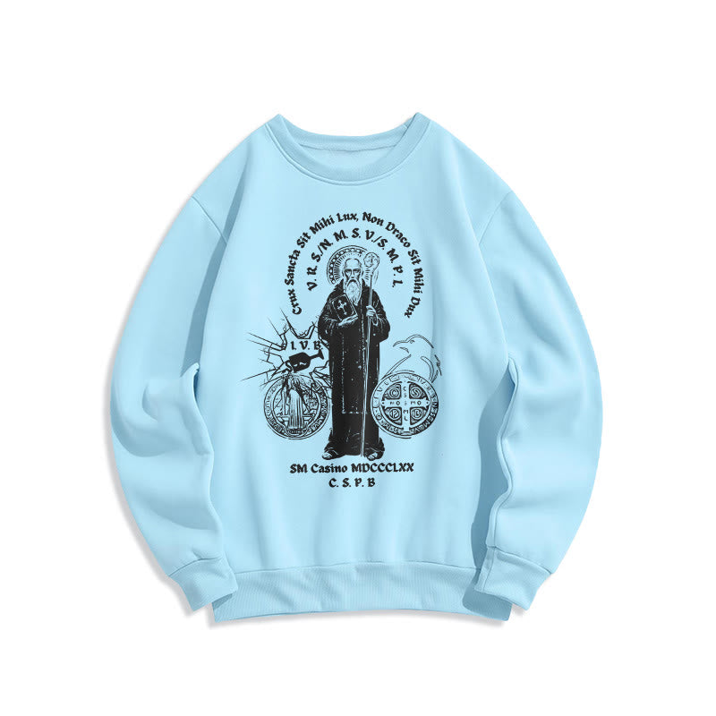 Christiandiscipleshop Classic Style St. Benedict Figure Fleece Lined Polyester Sweatshirt