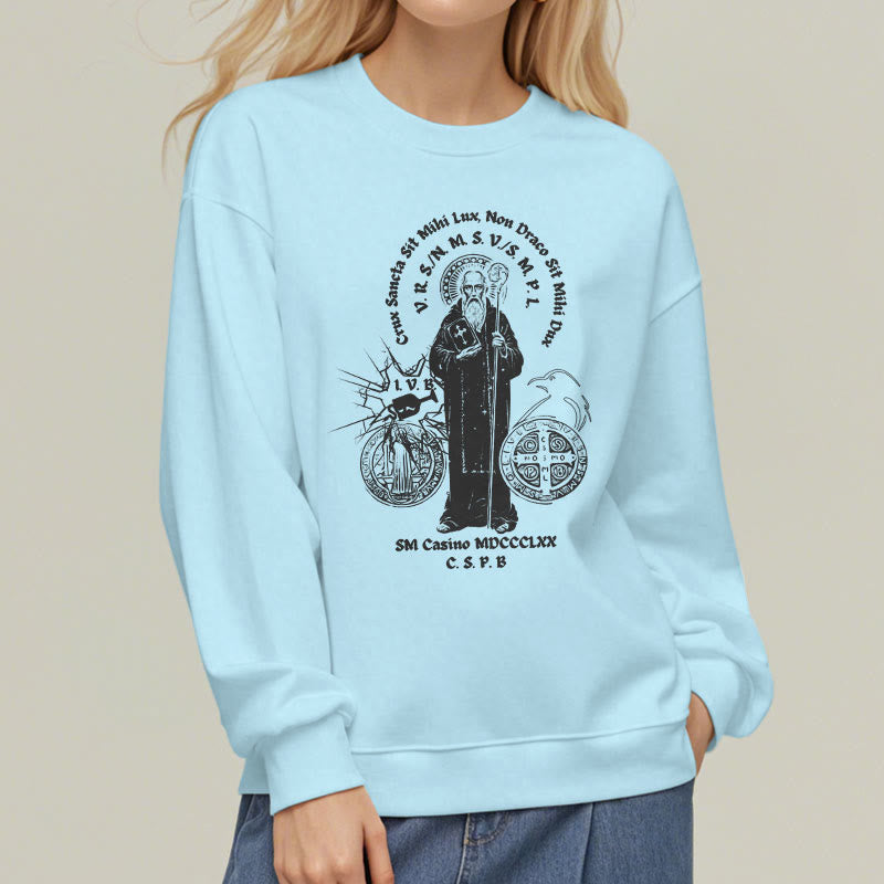 Christiandiscipleshop Classic Style St. Benedict Figure Fleece Lined Polyester Sweatshirt