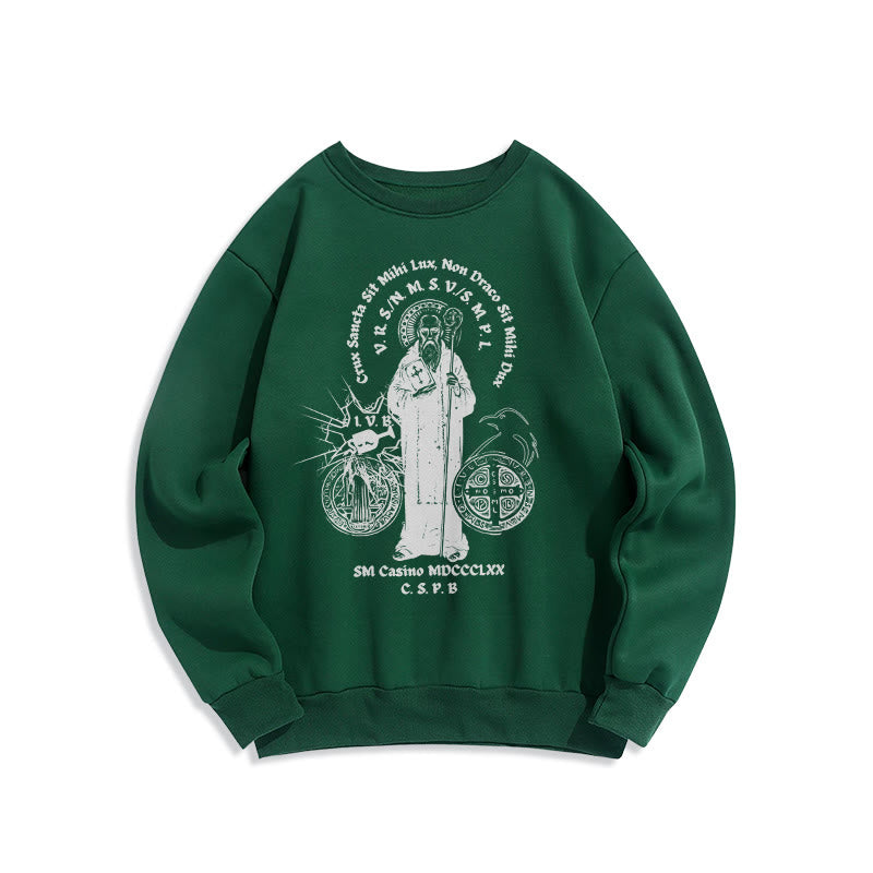 Christiandiscipleshop Classic Style St. Benedict Figure Fleece Lined Polyester Sweatshirt