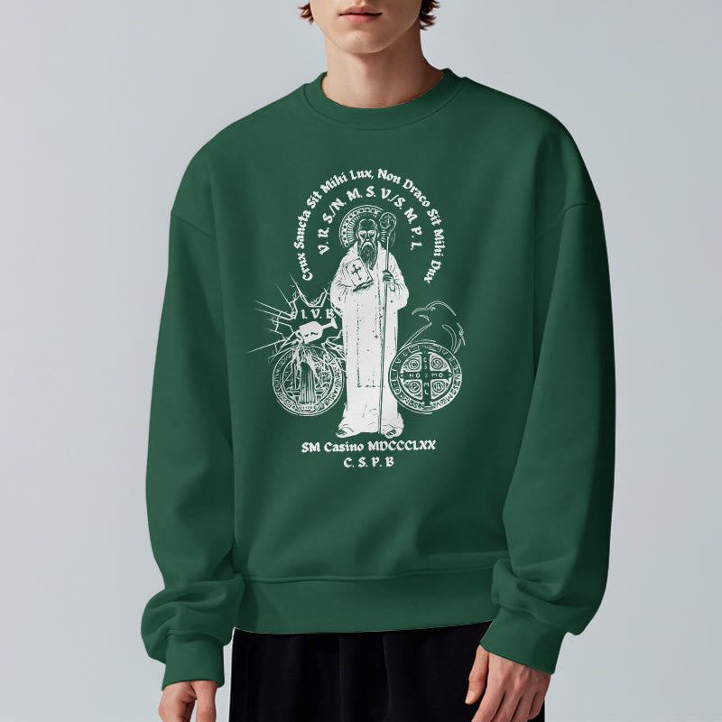 Christiandiscipleshop Classic Style St. Benedict Figure Fleece Lined Polyester Sweatshirt
