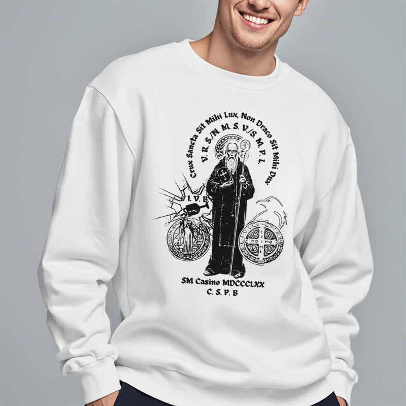 Christiandiscipleshop Classic Style St. Benedict Figure Fleece Lined Polyester Sweatshirt