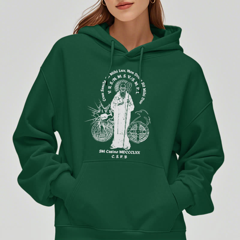 Christiandiscipleshop Classic Style St. Benedict Figure Fleece Lined Polyester Hoodie