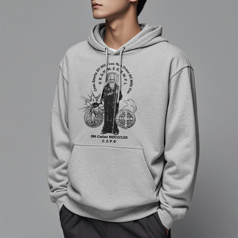 Christiandiscipleshop Classic Style St. Benedict Figure Fleece Lined Polyester Hoodie