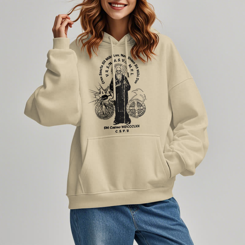 Christiandiscipleshop Classic Style St. Benedict Figure Fleece Lined Polyester Hoodie