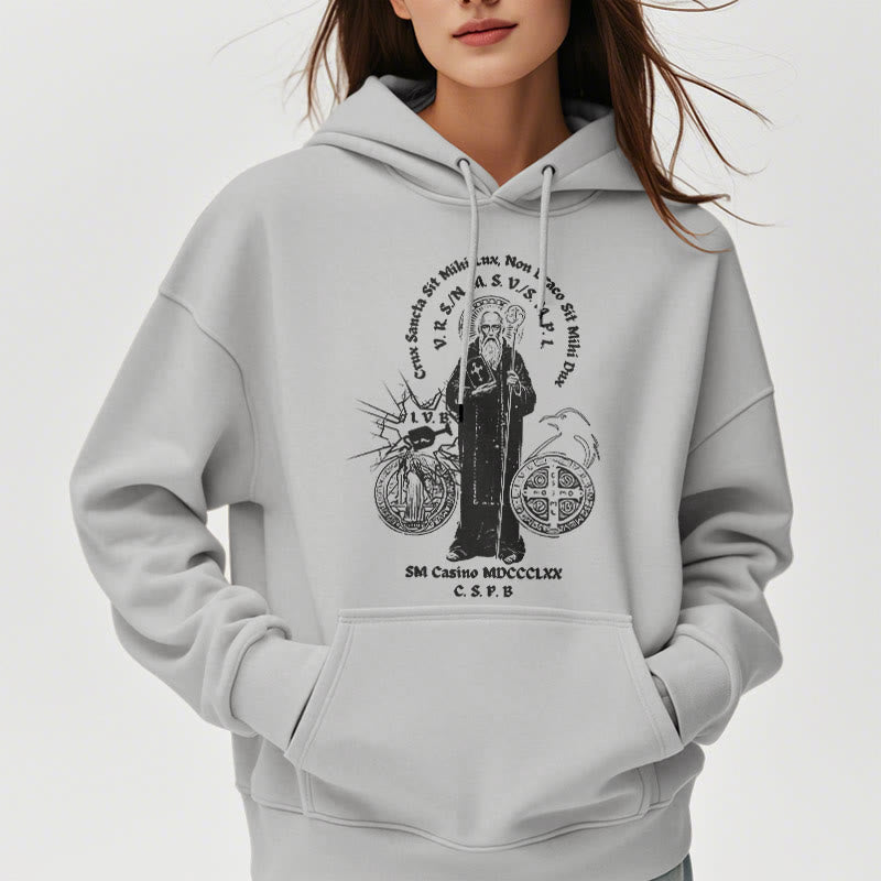 Christiandiscipleshop Classic Style St. Benedict Figure Fleece Lined Polyester Hoodie