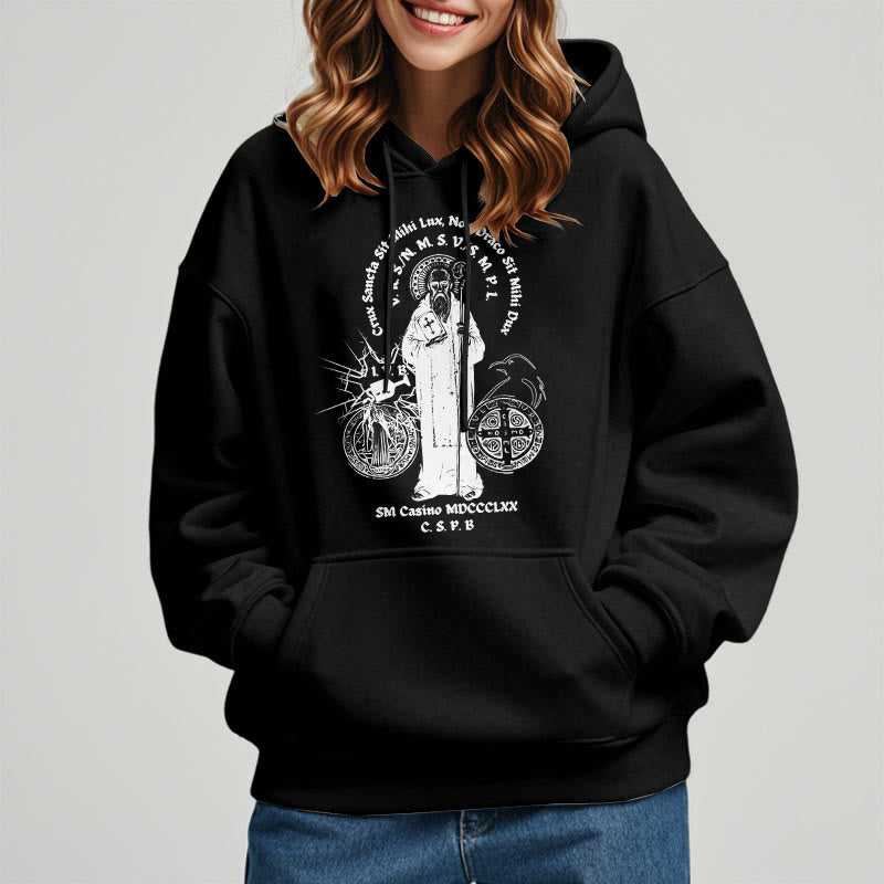 Christiandiscipleshop Classic Style St. Benedict Figure Fleece Lined Polyester Hoodie