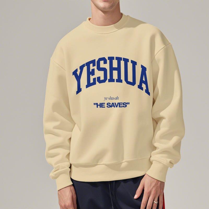 Christiandiscipleshop Classic Style Yeshua He Saves Fleece Lined Polyester Sweatshirt