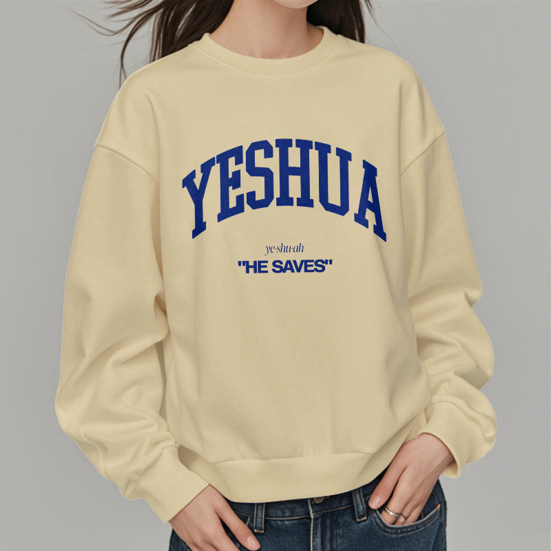 Christiandiscipleshop Classic Style Yeshua He Saves Fleece Lined Polyester Sweatshirt