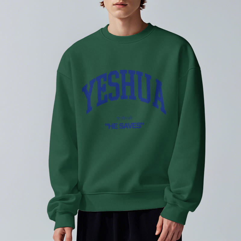 Christiandiscipleshop Classic Style Yeshua He Saves Fleece Lined Polyester Sweatshirt