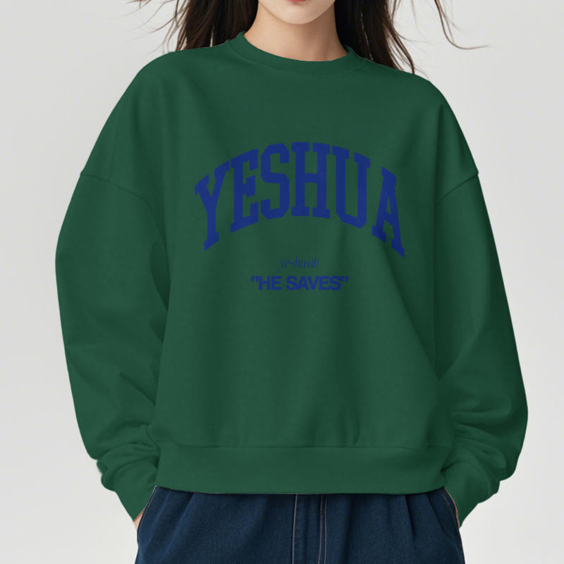Christiandiscipleshop Classic Style Yeshua He Saves Fleece Lined Polyester Sweatshirt