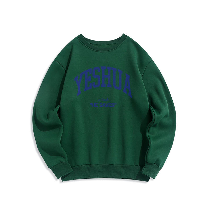 Christiandiscipleshop Classic Style Yeshua He Saves Fleece Lined Polyester Sweatshirt
