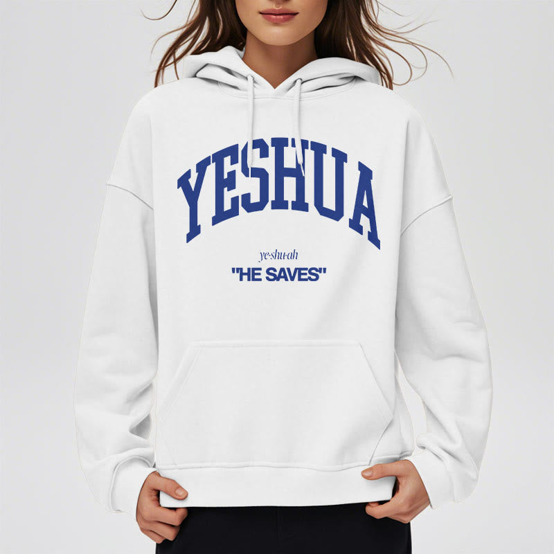 Christiandiscipleshop Classic Style Yeshua He Saves Fleece Lined Polyester Hoodie