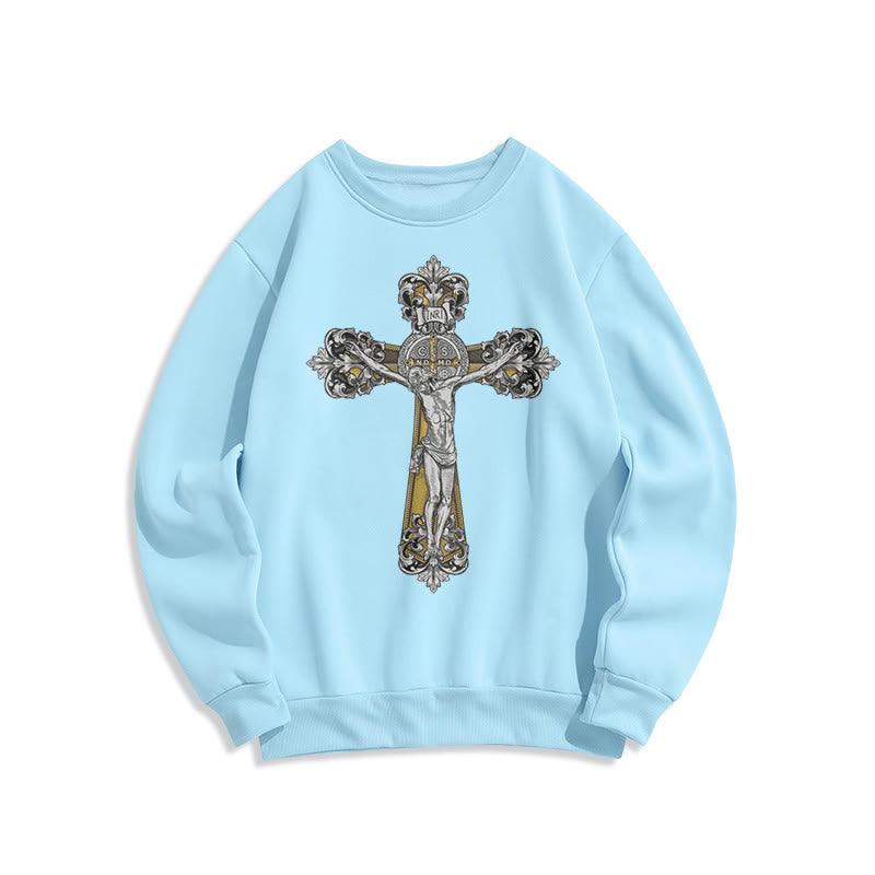 Christiandiscipleshop Classic Style St. Benedict Cruxifix Faith Fleece Lined Polyester Sweatshirt