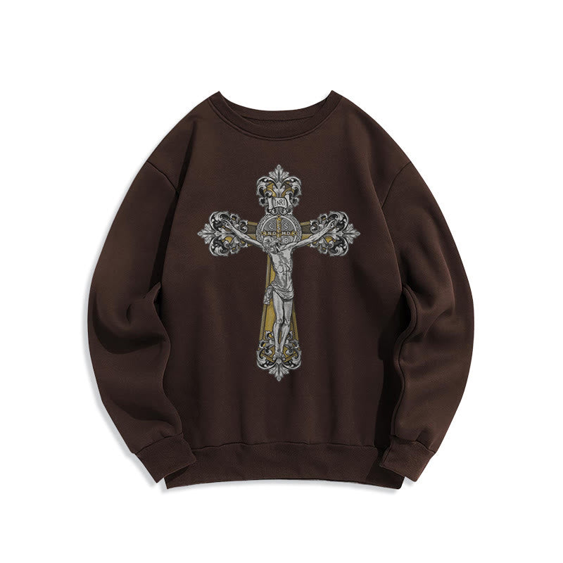 Christiandiscipleshop Classic Style St. Benedict Cruxifix Faith Fleece Lined Polyester Sweatshirt