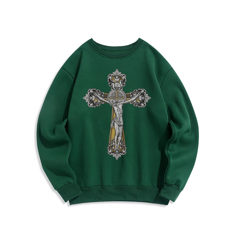 Christiandiscipleshop Classic Style St. Benedict Cruxifix Faith Fleece Lined Polyester Sweatshirt