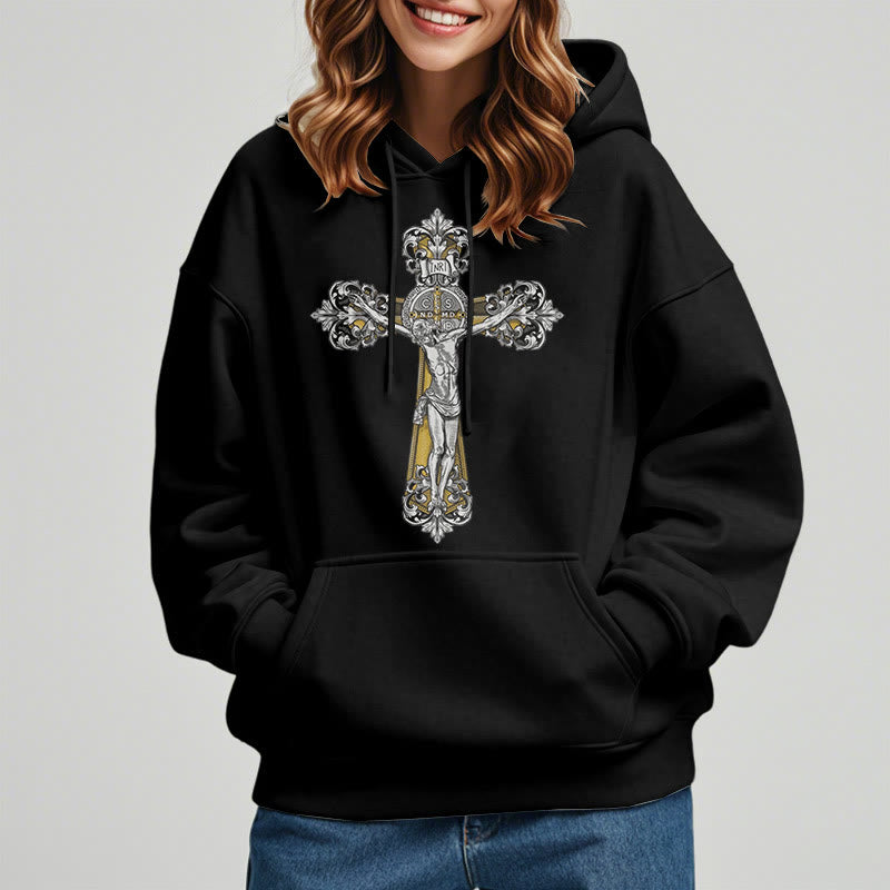 Christiandiscipleshop Klassischer Hoodie mit St.-Benedikt-Kreuzmotiv, gefüttert mit Fleece, Polyester