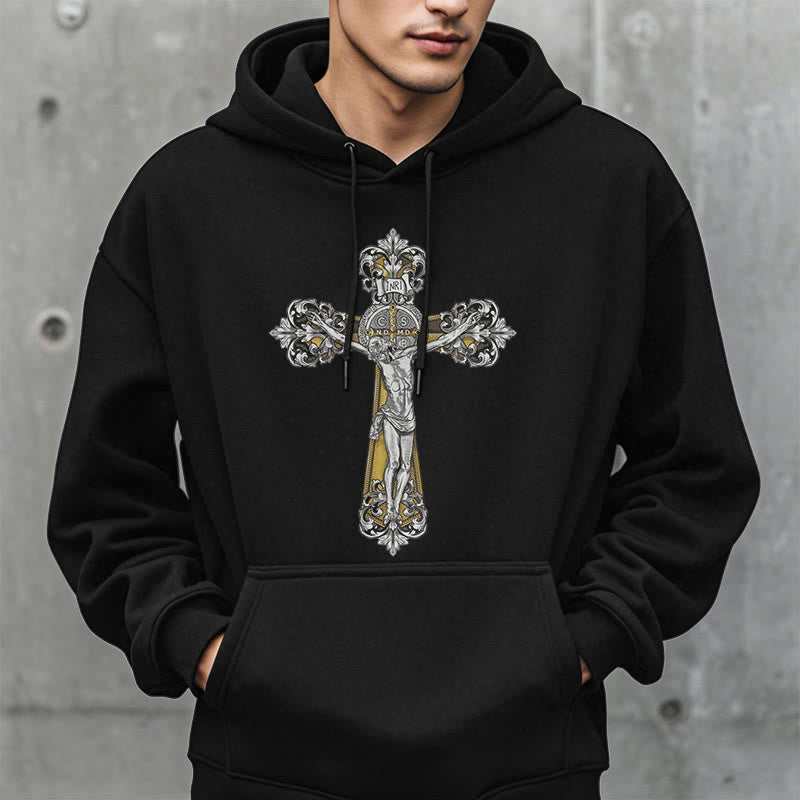 Christiandiscipleshop Classic Style St. Benedict Cruxifix Faith Fleece Lined Polyester Hoodie