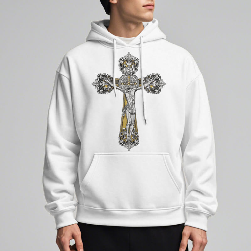 Christiandiscipleshop Classic Style St. Benedict Cruxifix Faith Fleece Lined Polyester Hoodie