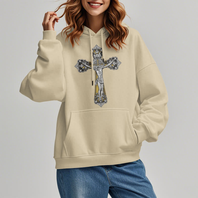 Christiandiscipleshop Classic Style St. Benedict Cruxifix Faith Fleece Lined Polyester Hoodie